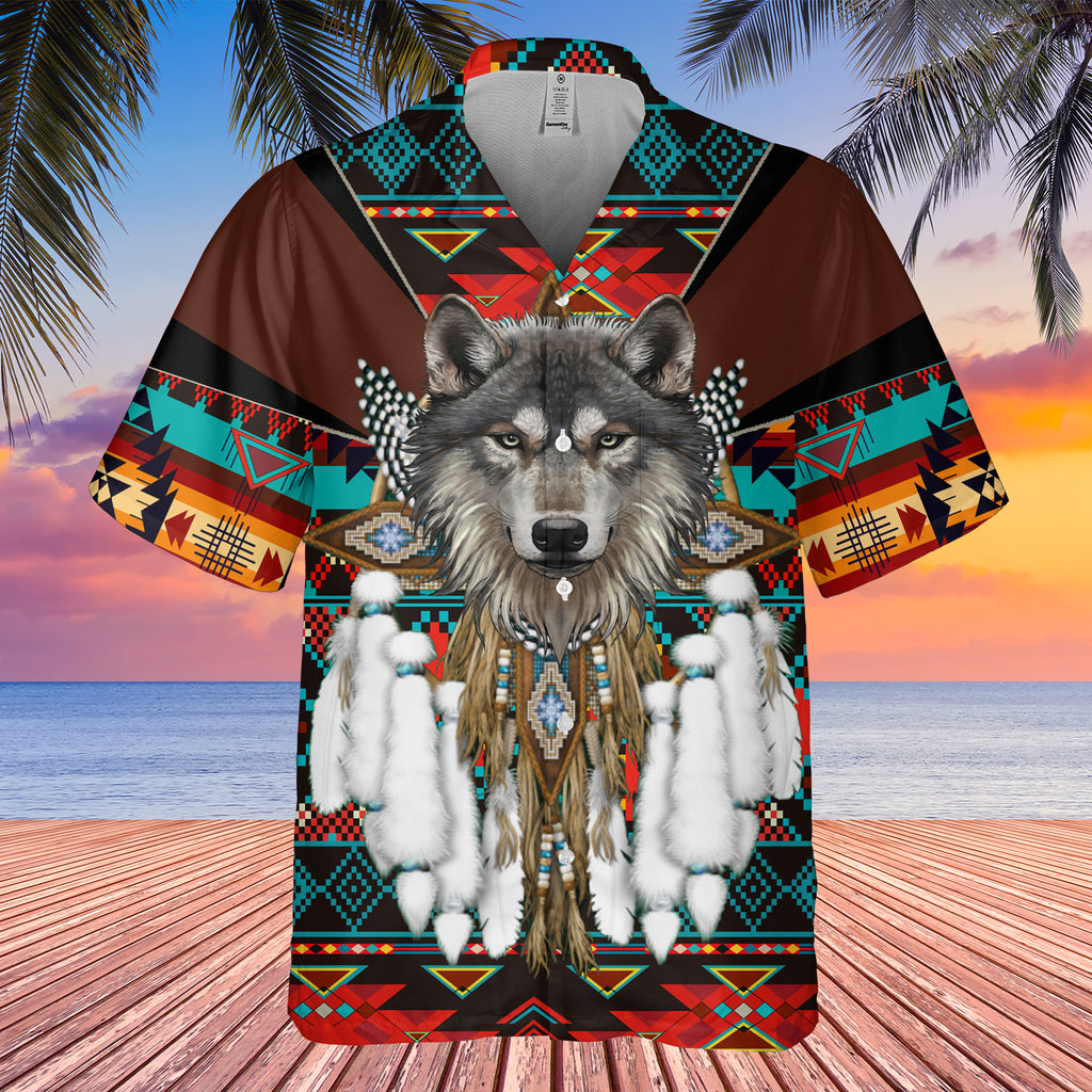 GB-HW0011440 Wolf Native American Hawaiian Shirt 3D