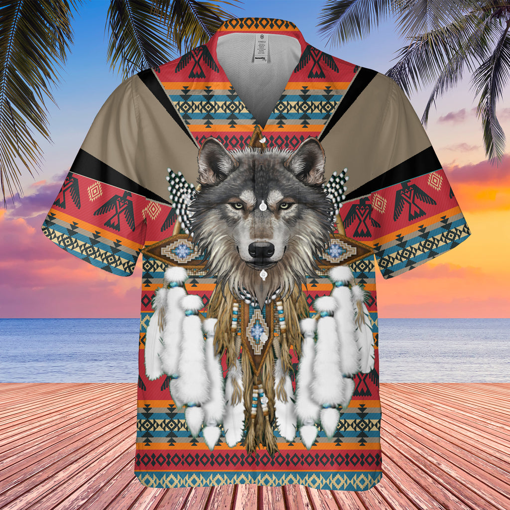 GB-HW0011441 Wolf Native American Hawaiian Shirt 3D