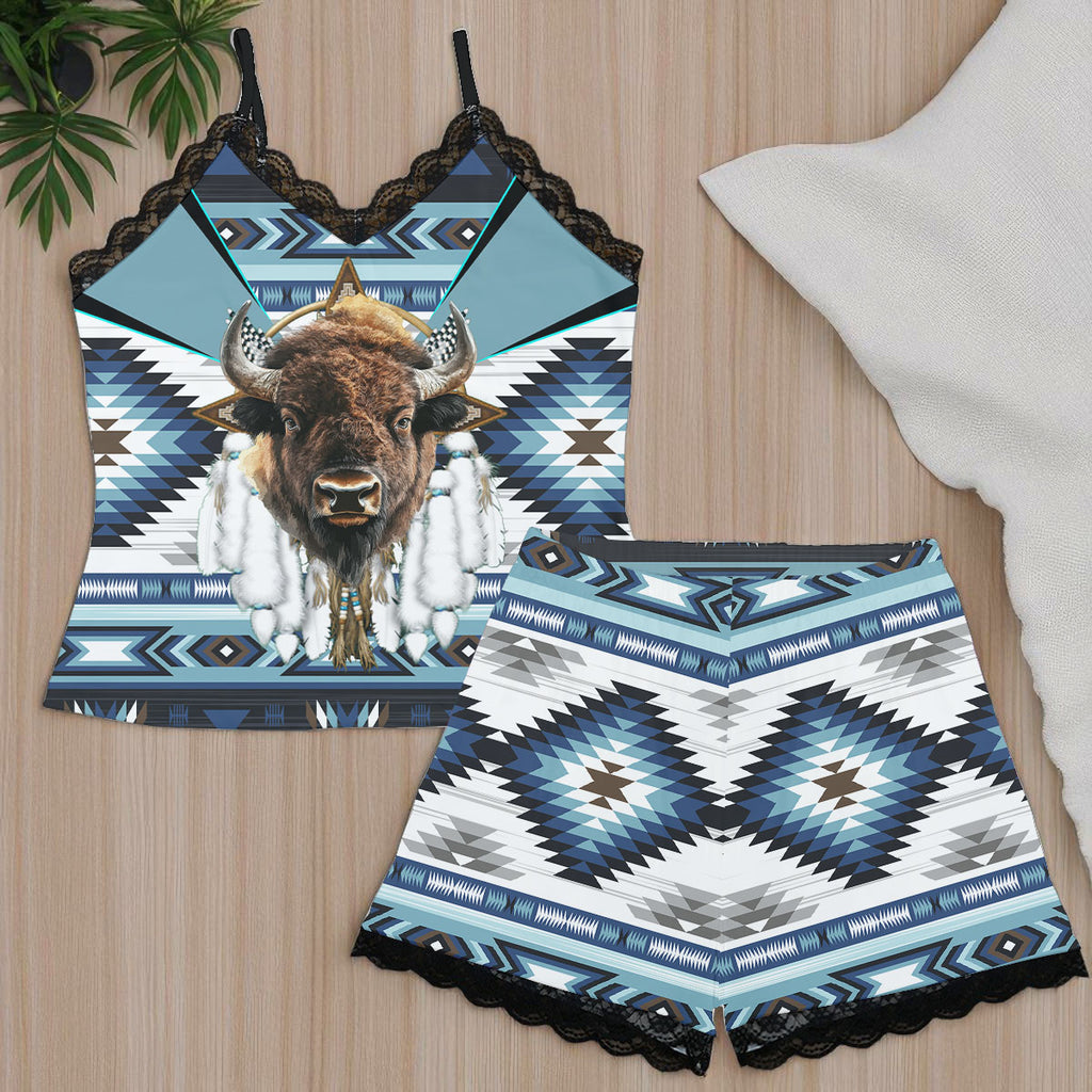 GB-HW0011442 Native American Women Cami Home Suit With Lace Edge
