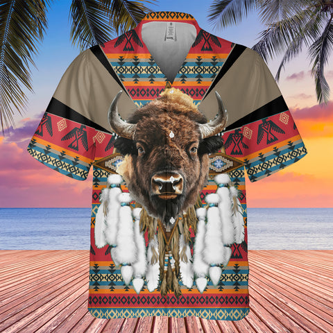 GB-HW0011445 Bison Native American Hawaiian Shirt 3D