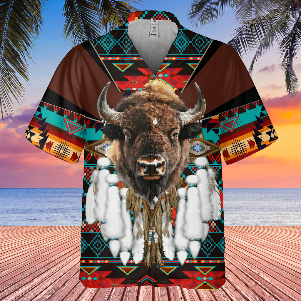 GB-HW0011446 Bison Native American Hawaiian Shirt 3D