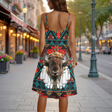 GB-HW0011446 Bison Native American Women Spaghetti Strap Dress