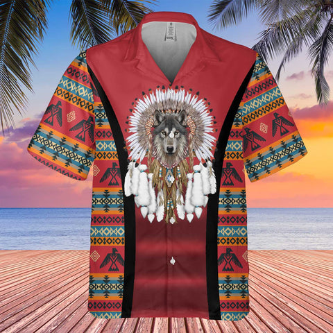 GB-HW0011448 Wolf Native American Hawaiian Shirt 3D