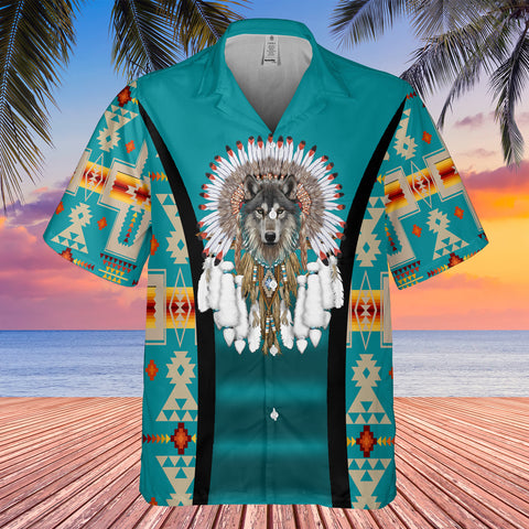 GB-HW0011449 Wolf Native American Hawaiian Shirt 3D