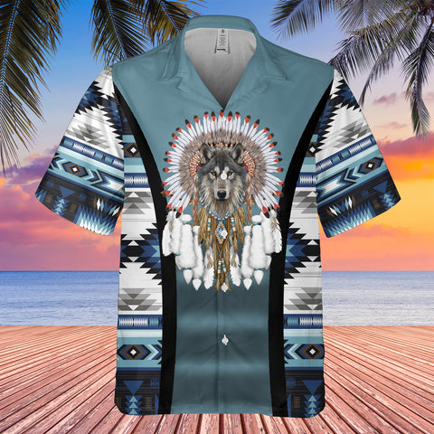 GB-HW0011450 Wolf Native American Hawaiian Shirt 3D