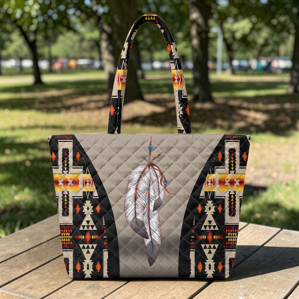 GB-HW0011466 Feather Native American Quilted Shoulder Tote Bag