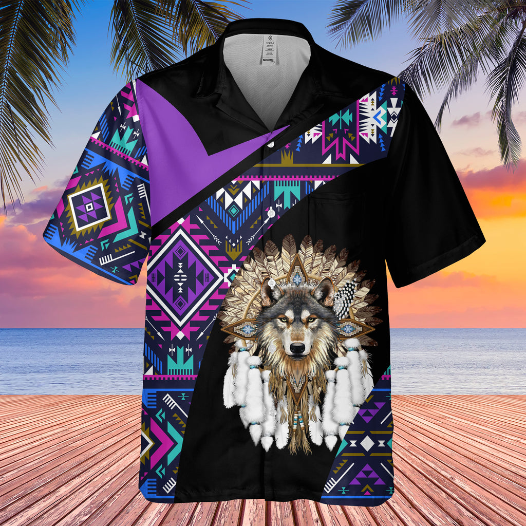 GB-HW0011506 Wolf Symbol  Native American Hawaiian Shirt 3D