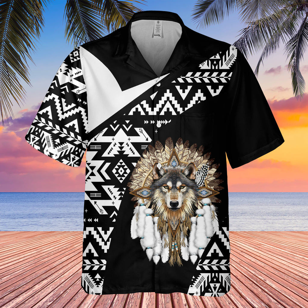 GB-HW0011507 Wolf Symbol  Native American Hawaiian Shirt 3D