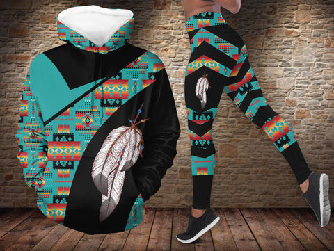 GB-HW0011513 Feather Native American Hoodie Leggings Set