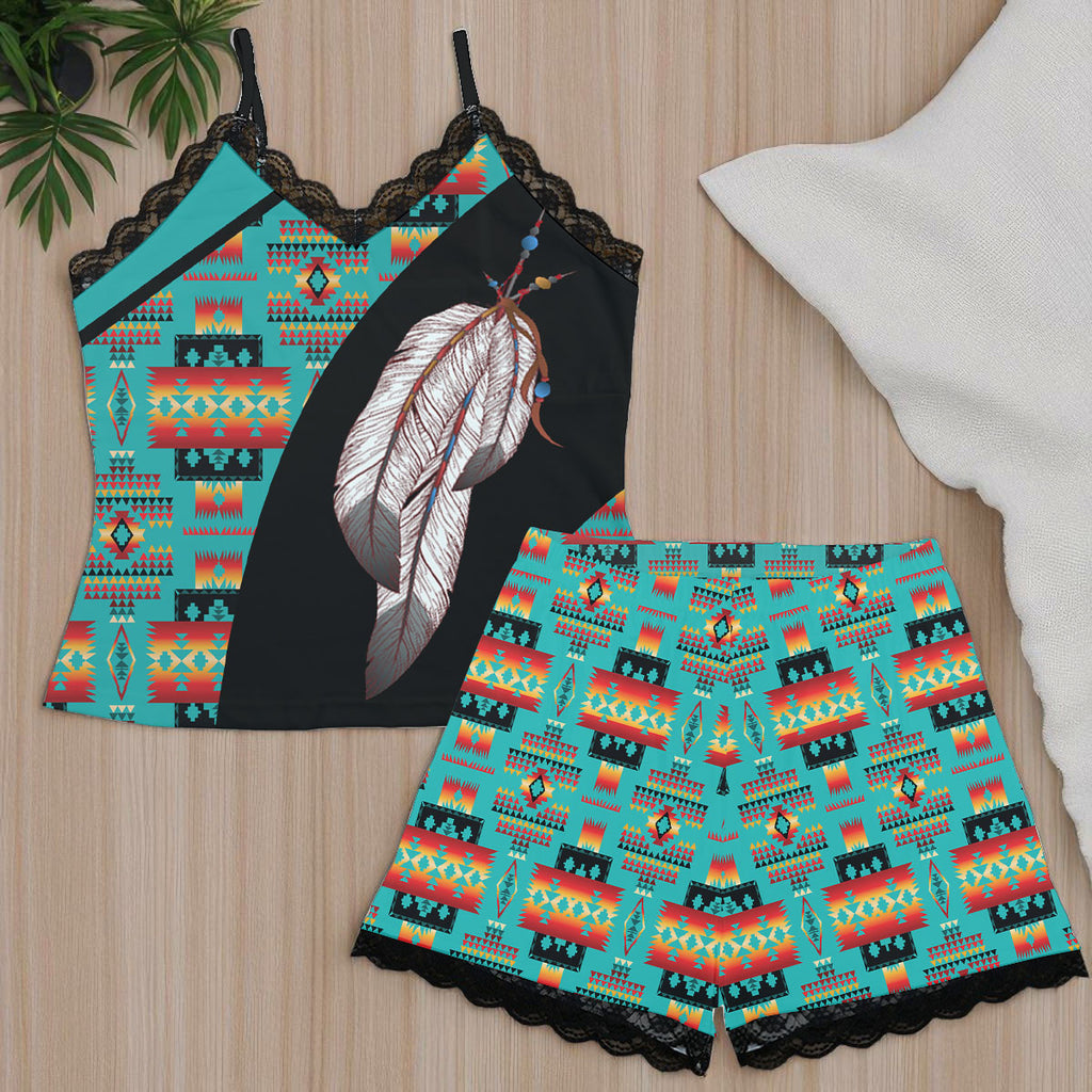 GB-HW0011513 Native American Women Cami Home Suit With Lace Edge