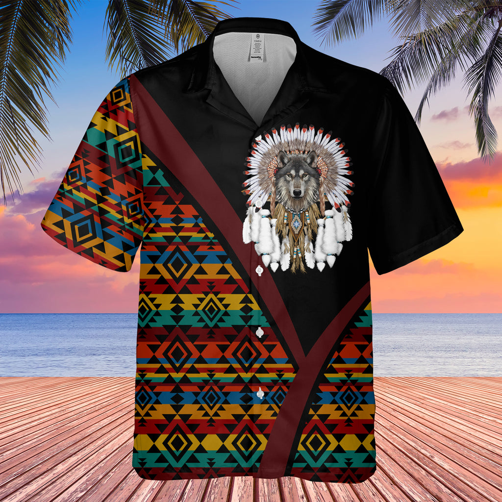 GB-HW0011541 Wolf  Native American Hawaiian Shirt 3D