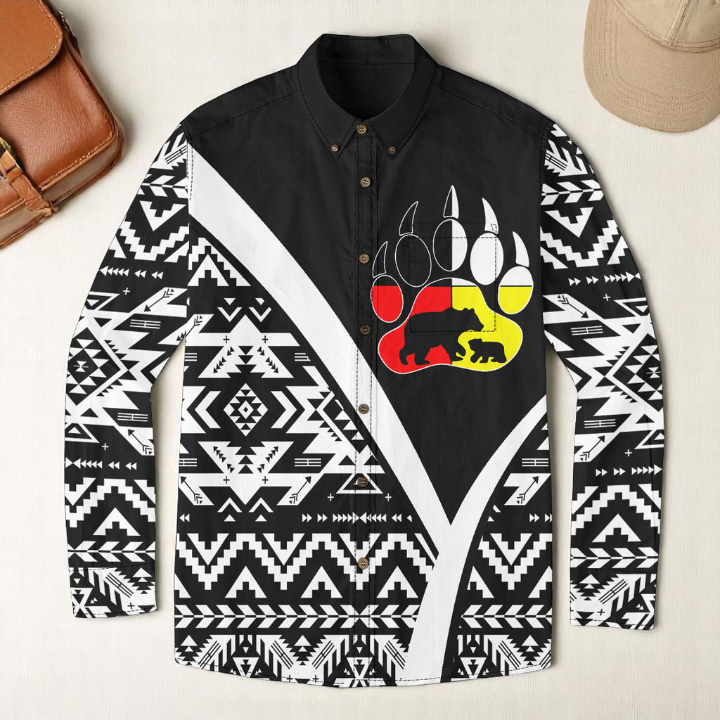 GB-HW0011546 Native American Men Casual Lapel Long Sleeve Shirt