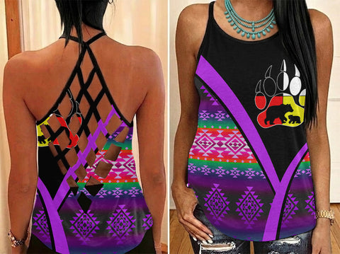 GB-HW0011554 Mama Bear Native American Criss-Cross Open Back Tank Top