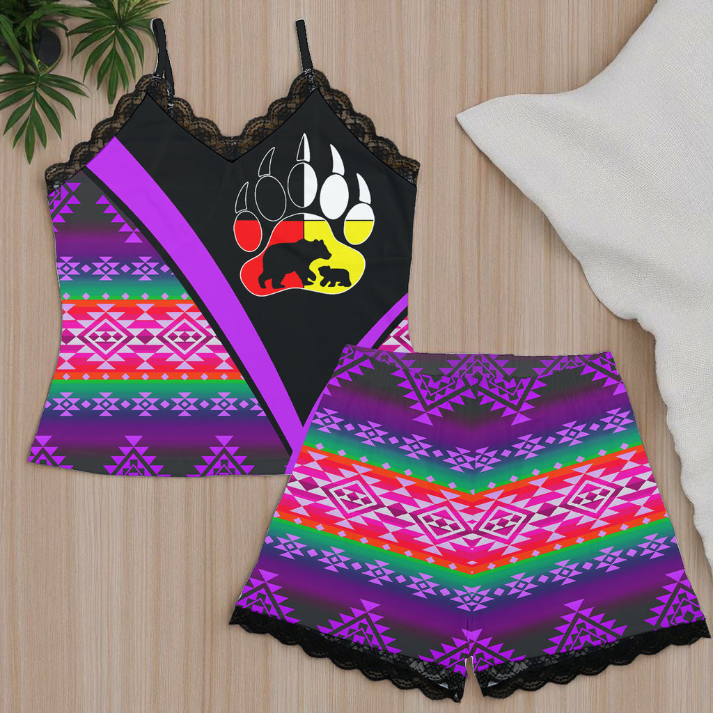 GB-HW0011554 Native American Women Cami Home Suit With Lace Edge