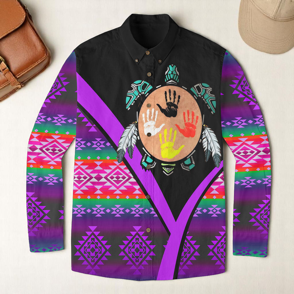 GB-HW0011555 Native American Men Casual Lapel Long Sleeve Shirt