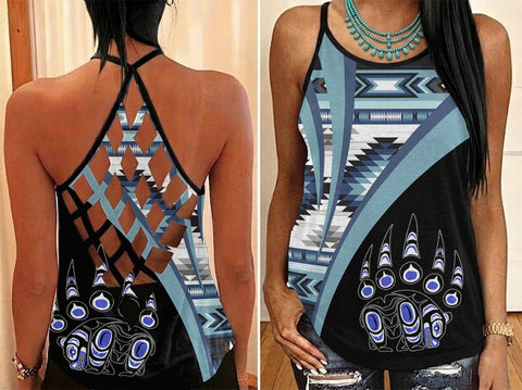 GB-HW0011564 Bear Claw Native American Criss-Cross Open Back Tank Top