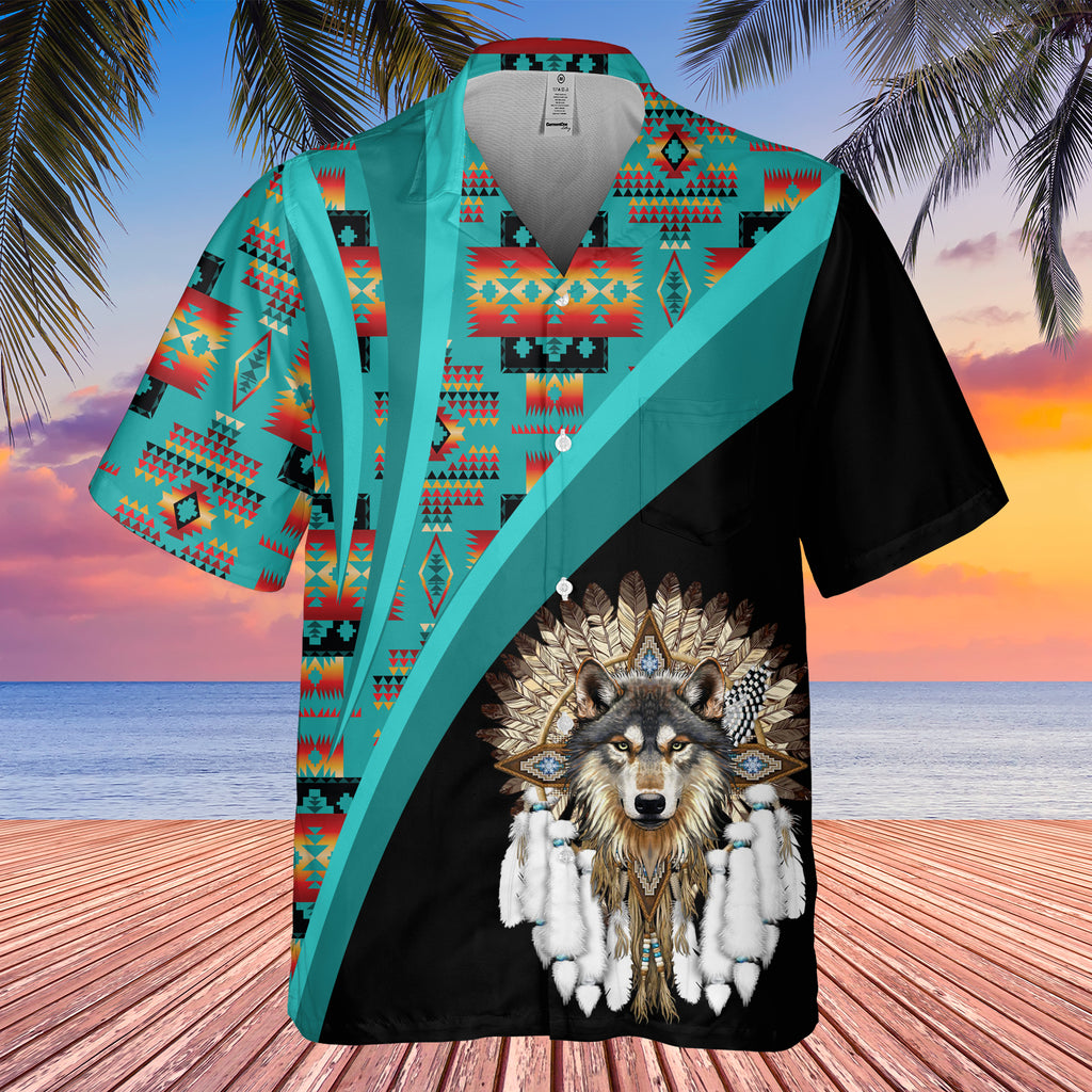 GB-HW0011565 Wolf Native American Hawaiian Shirt 3D