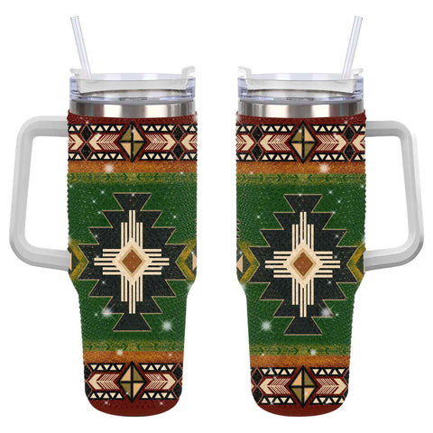 GB-NAT0001-01 Southwest Green Symbol Rhinestone Diamond 40oz Tumbler