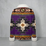 GB-NAT0001-04 Native American Faux Knit V-Neck Sweater Top with Fur Trim