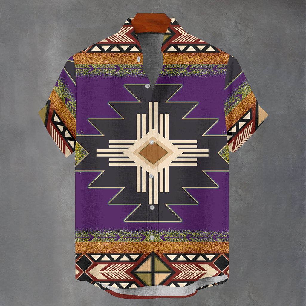 GB-NAT0001-04 Native American Men Stand Collar Shirt