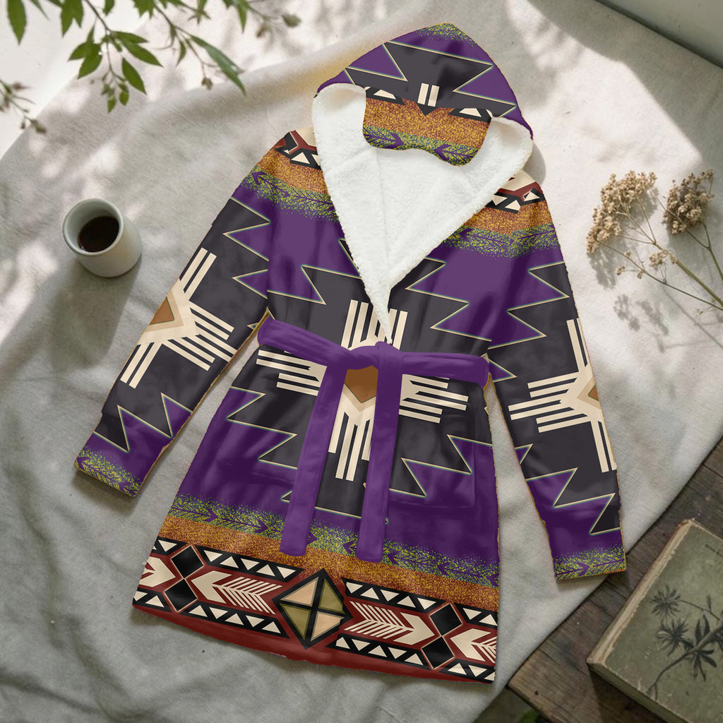 GB-NAT0001-04 Native American Unisex Flannel Hooded Robe With Eye Mask