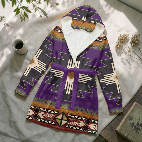 GB-NAT0001-04 Native American Unisex Flannel Hooded Robe With Eye Mask