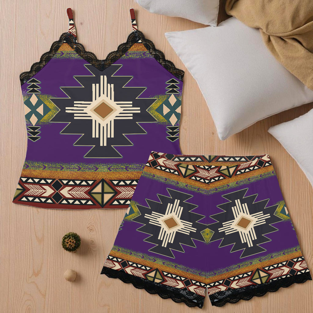 GB-NAT0001-04 Native American Women Cami Home Suit With Lace Edge