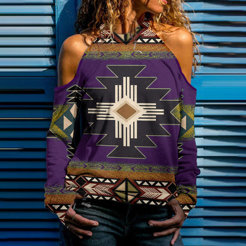 GB-NAT0001-04 Native American Women Cold Shoulder Sweatshirt