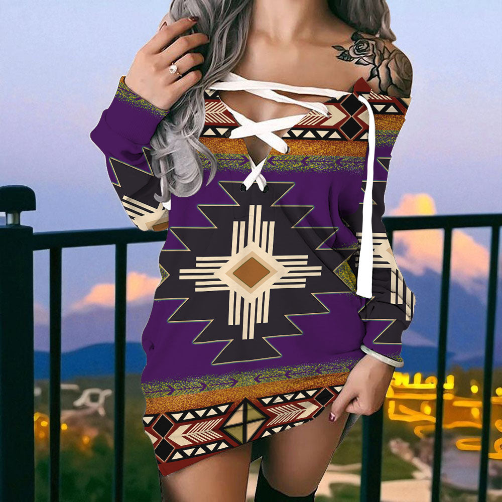 GB-NAT0001-04 Native American Women Lace-Up Sweatshirt