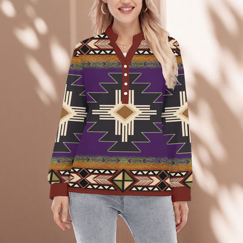 GB-NAT0001-04 Native American Women Long Sleeve Blouse With Button Closure