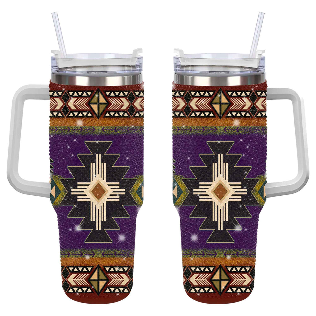 GB-NAT0001-04 Southwest Purple Symbol  Rhinestone Diamond 40oz Tumbler