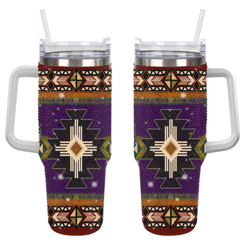 GB-NAT0001-04 Southwest Purple Symbol  Rhinestone Diamond 40oz Tumbler