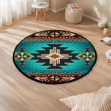 GB-NAT0001-04m1 Turquoise Southwest Native American Round Quilt Rug