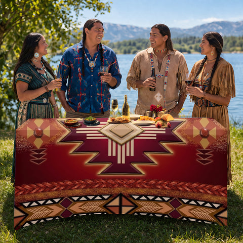 GB-NAT0001-04m2 Red Native American Elastic Table Cover
