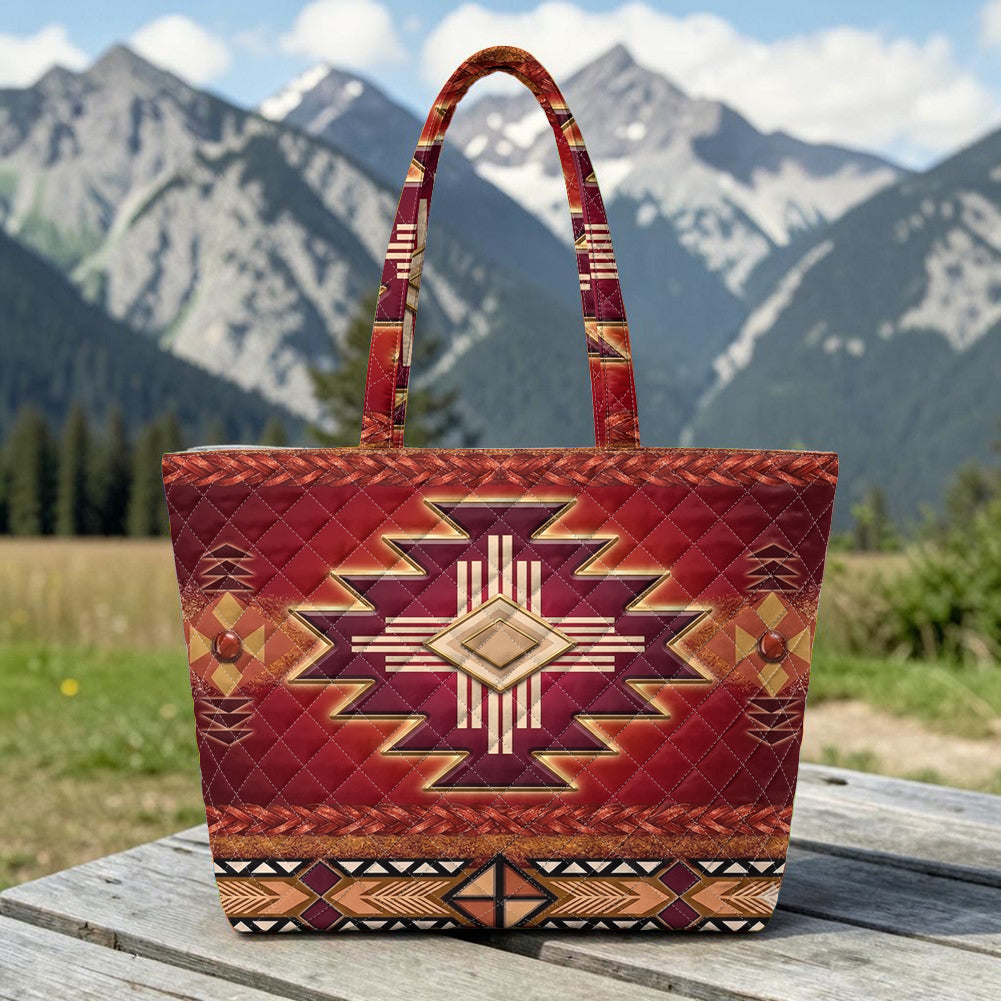 GB-NAT0001-04m2 Red Pattern Native American Quilted Shoulder Tote Bag
