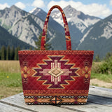 GB-NAT0001-04m2 Red Pattern Native American Quilted Shoulder Tote Bag