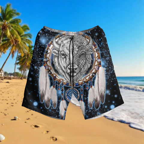 GB-NAT00010-02v2 Bison Dreamcatcher Native American Hawaiian Shorts