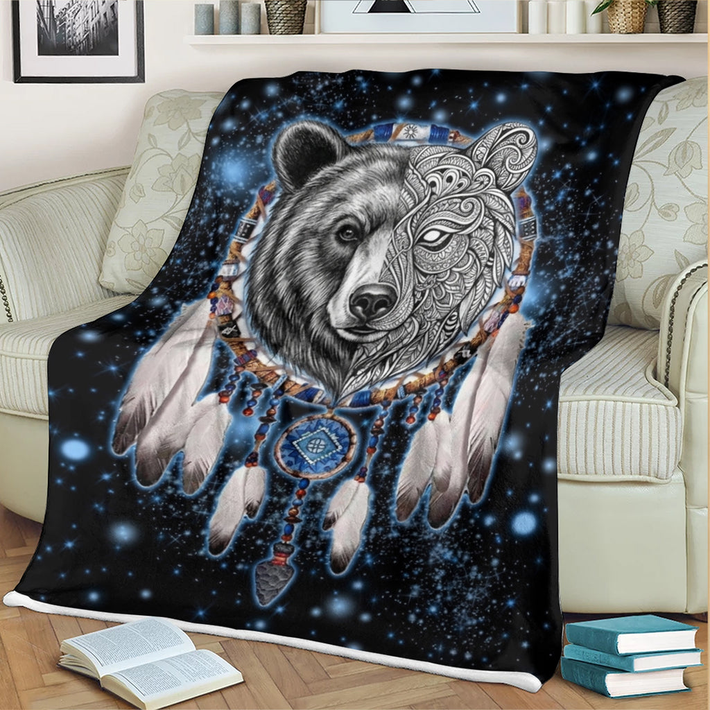 GB-NAT00010-02v3 Dreamcatcher Bear Native American Fleece Blanket