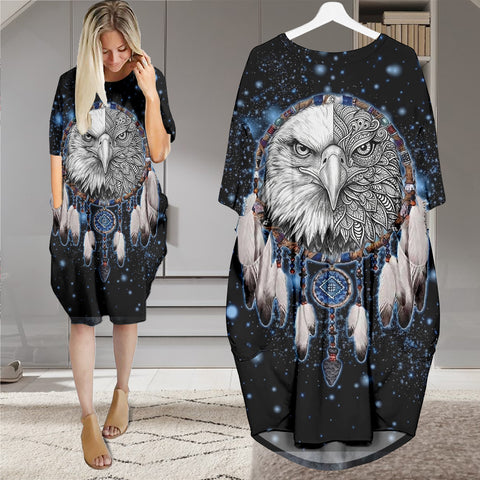 GB-NAT00010-02v4 Eagle Dreamcatcher Native American Batwing Pocket Dress