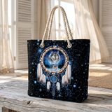 GB-NAT00010 Dreamcatcher Wolf Native American Quilted Beach Bag