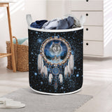 GB-NAT00010 Wolf Dreamcatcher Native American Quilted Laundry Basket