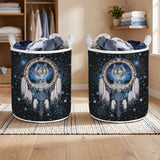 GB-NAT00010 Wolf Dreamcatcher Native American Quilted Laundry Basket