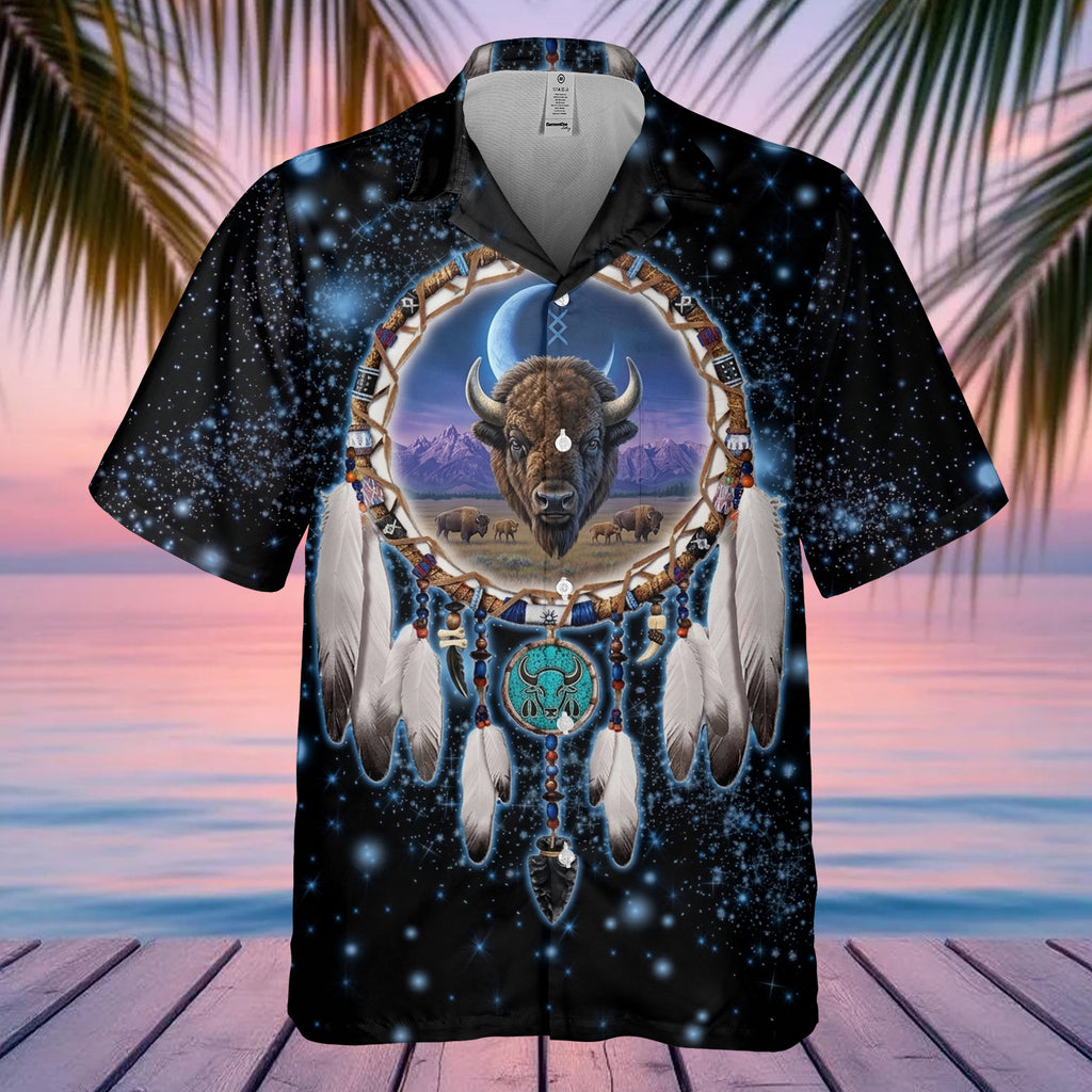 GB-NAT00010v2 Bison Dreamcatcher Native American Hawaiian Shirt 3D