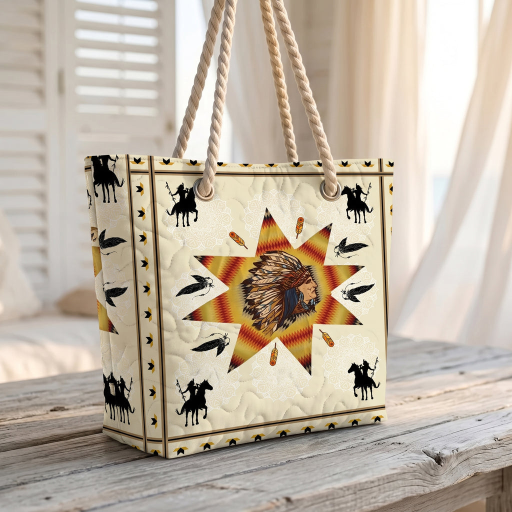 GB-NAT00011-01 Chief Native American Quilted Beach Bag