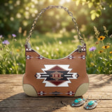GB-NAT00012 Brown Native American PU Leather Chain Shoulder Bag