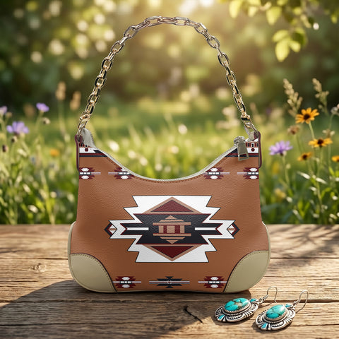 GB-NAT00012 Brown Native American PU Leather Chain Shoulder Bag