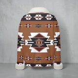 GB-NAT00012 Native American Faux Knit V-Neck Sweater Top with Fur Trim