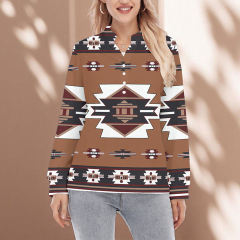GB-NAT00012 Native American Women Long Sleeve Blouse With Button Closure