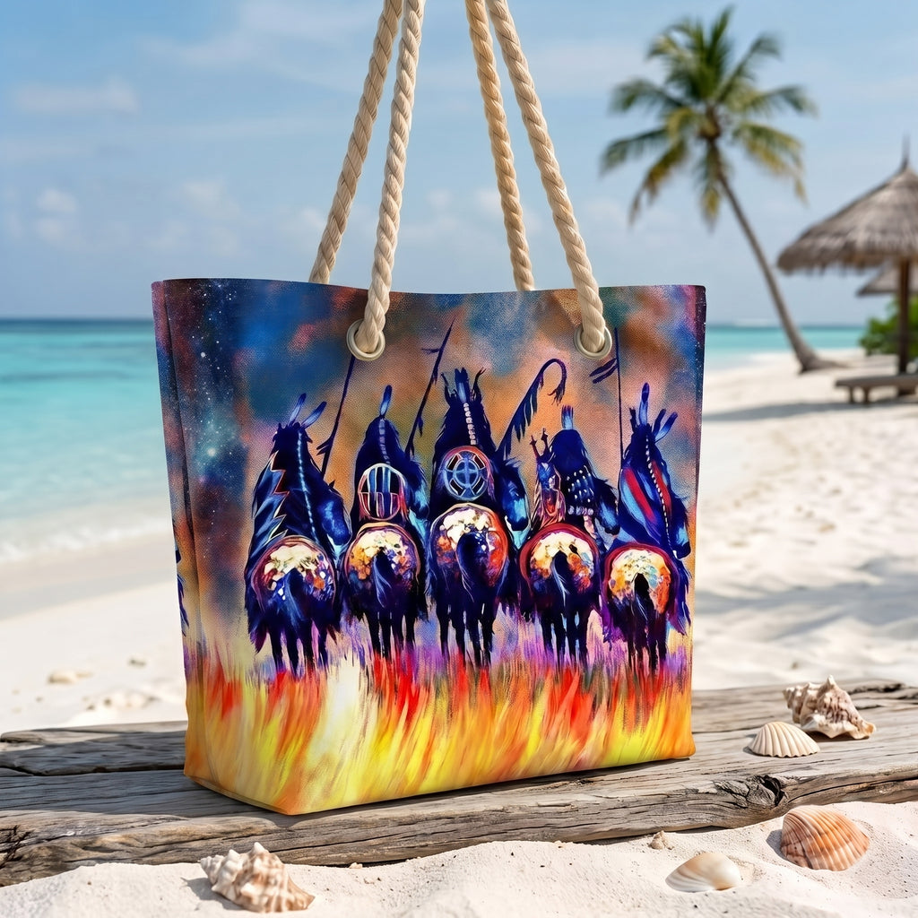 GB-NAT00013 Chiefs Fire Native American Quilted Beach Bag