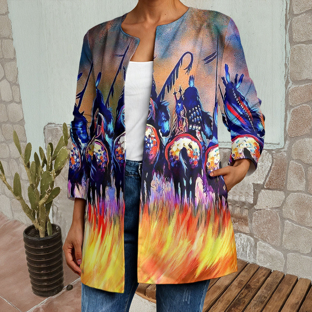 GB-NAT00013 Native American Women Faux Sweater Cardigan